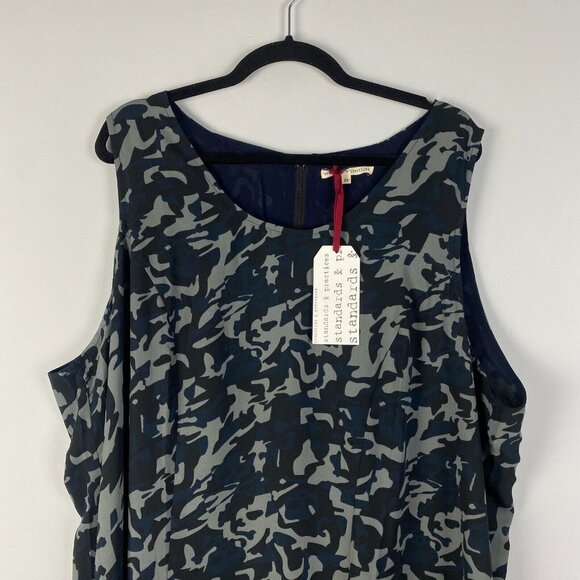 Standards and Practices Chiffon Camo High Low Dress Plus Size 2X Navy Blue - Picture 2 of 11